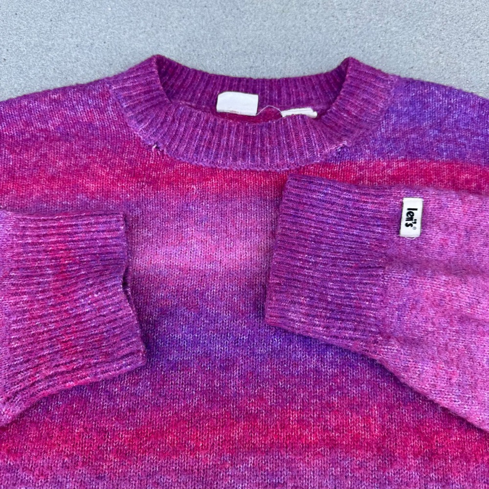 Levi's Women XL Ombre Striped Fuzzy Knit Oversized Crewneck Sweater Purple Pink